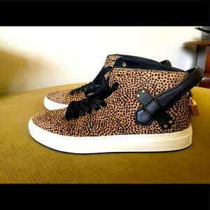 Men's 100mm Leopard Calf Hair High-Top Sneakers 44 Euro 11 US